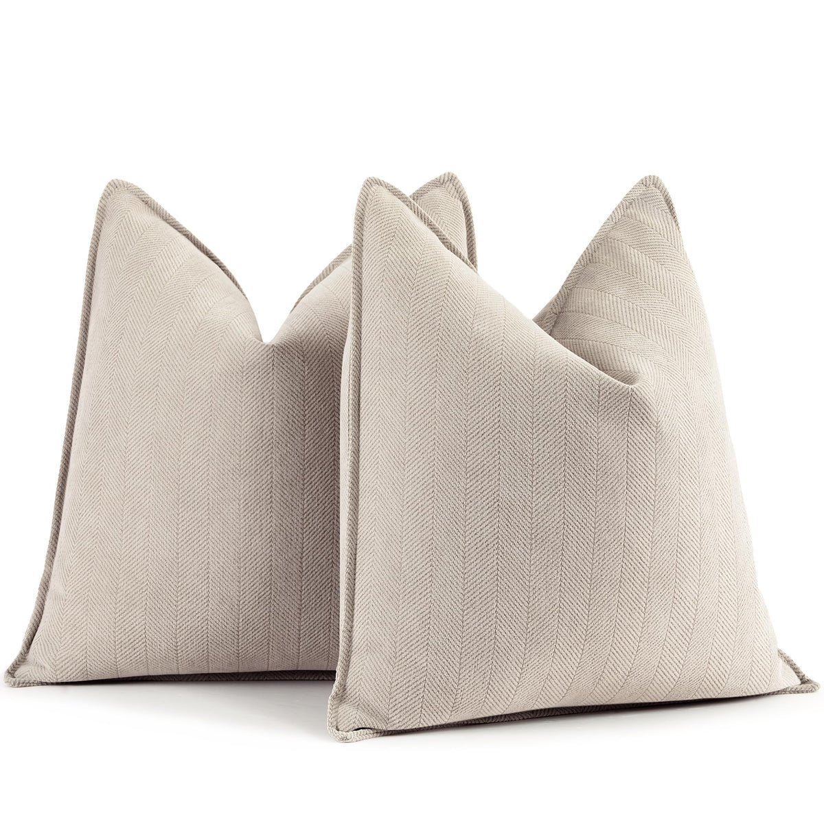 ZWJD Beige Pillow Covers 24x24 Set of 2 Chenille Throw Pillow Covers with Elegant Design Soft and Luxurious Decorative Throw Pillows for Couch, Bed, and Home Decor