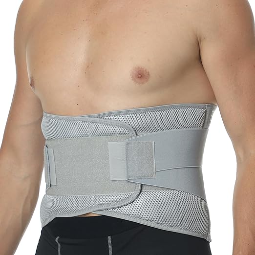 NeoTech Care Adjustable Compression Back Brace Lumbar Support Belt, Grey, Size S