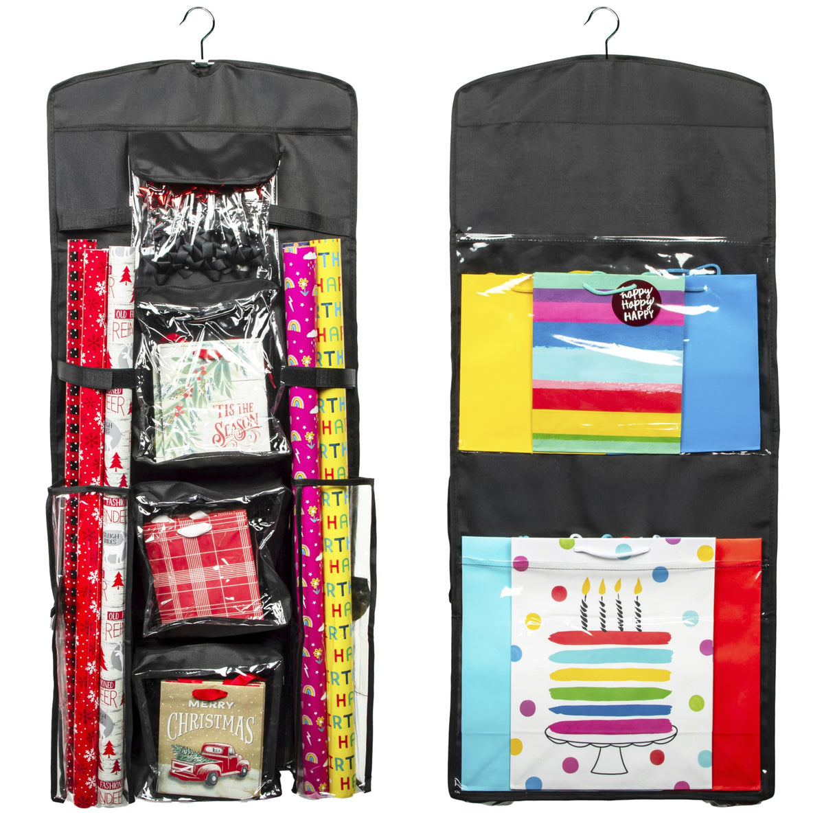 Joyful Moose Gift Bag Organizer Wrapping Paper Storage Container Christmas Gift Wrap Holder (Black)