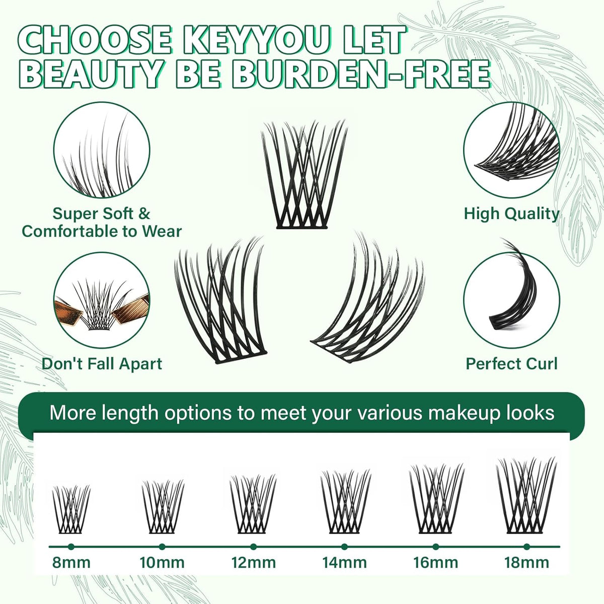 Lash Clusters 144pcs Individual Lashes D Curl 18mm Eyelash Clusters KEYYOU Air Touch Cluster Lashes Super Lightweight Soft Wispy Comfortable Easy DIY at Home(Air02-D-18mm)