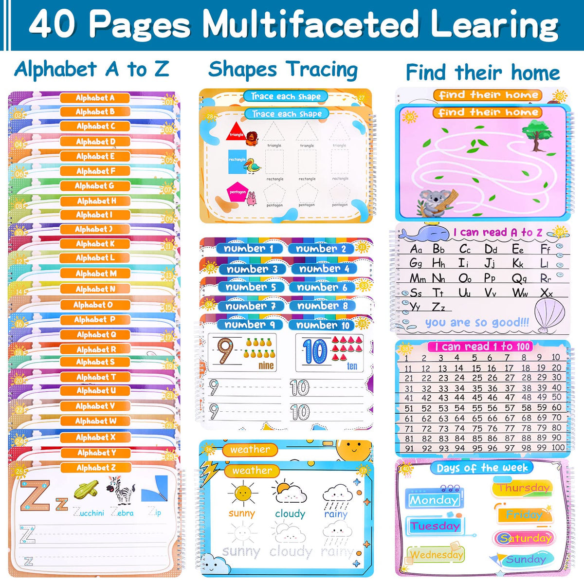 Preschool Learning Activities Educational Workbook, Handwriting Practice Book for Kids, Christmas Birthday Presents for 3 4 5 Year Old Boys Girl Toys for Kids, Montessori Busy Book Tracing Book Toys