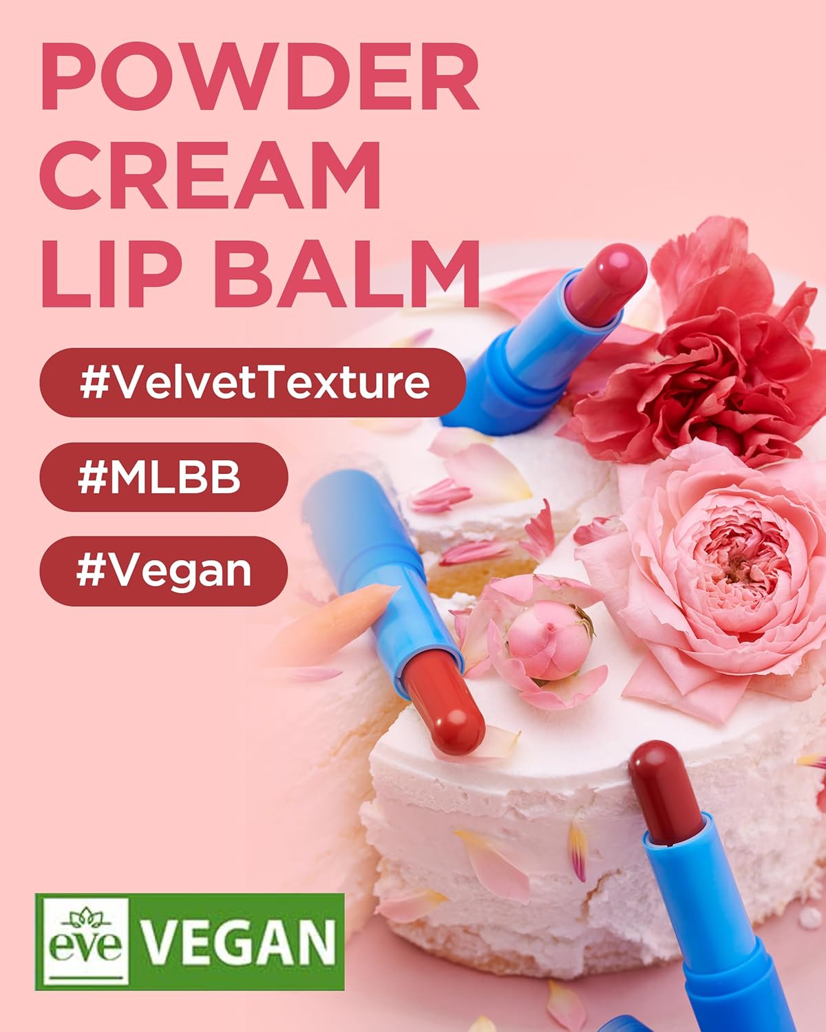 TOCOBO Powder Cream Lip Balm – Vegan Korean Soft Matte Lipstick Balm for Velvet Finish - Moisturizing & Blurring Effect – Lightweight Powdery Texture, Brick Orange, 0.12oz.