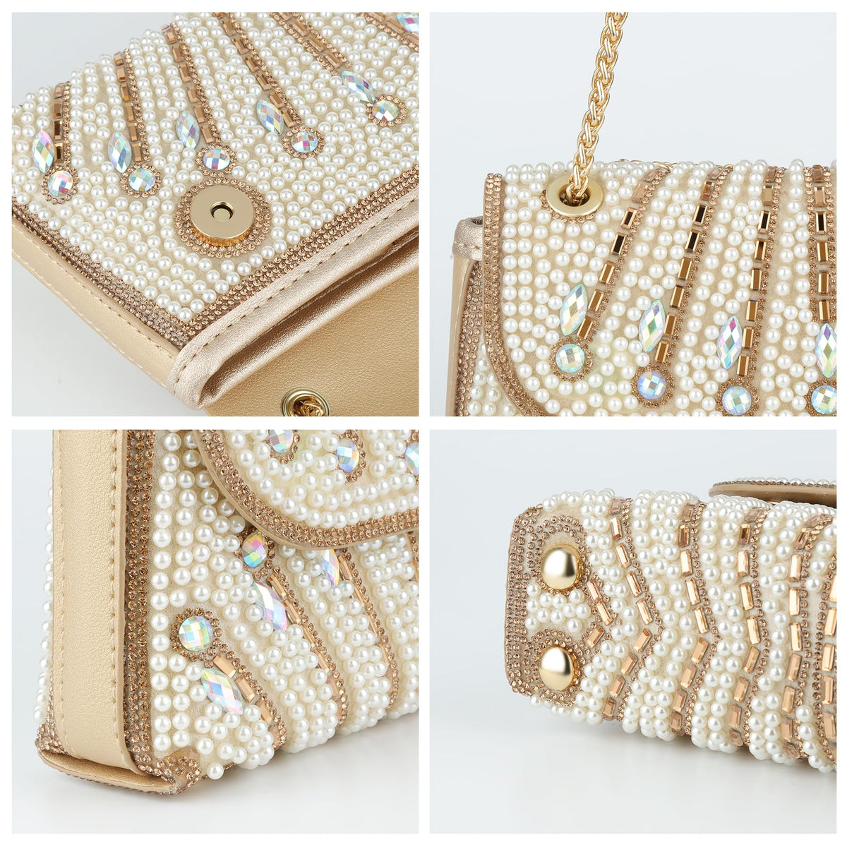 Gripit Pearl Clutch Purse Sparkly Rhinestone Evening Bag Small Glitter Wedding Party Prom Handbag for Women