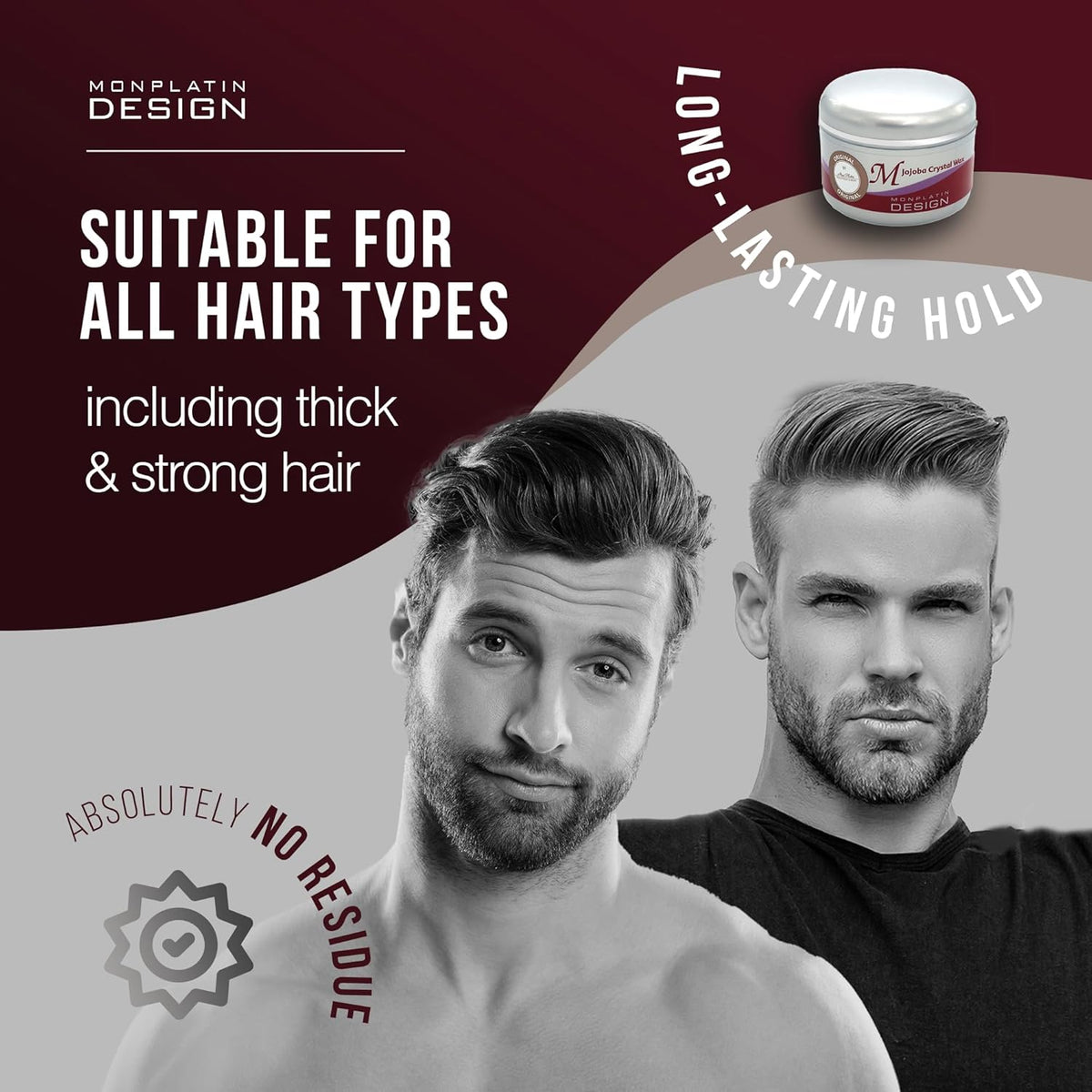Mon Platin Professional Hair Styling Wax - Jojoba Crystal High Sheen, Strong Hold for Men & Women, Daily Use Hair Creme with Grapefruit Scent - 250 ml