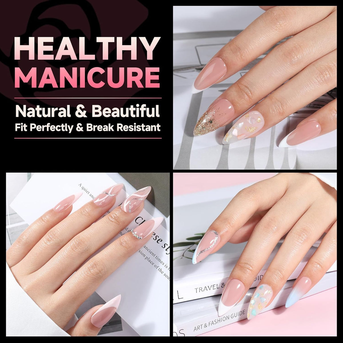 UNA GELLA Stiletto Gel Nail Tips: Full Cover 312Pcs No C Curve Halloween Stiletto Nail Tips Pre-buff Press On Nails Half Matte Almond Gel Tips for Nail Extension DIY Salon 12 Sizes