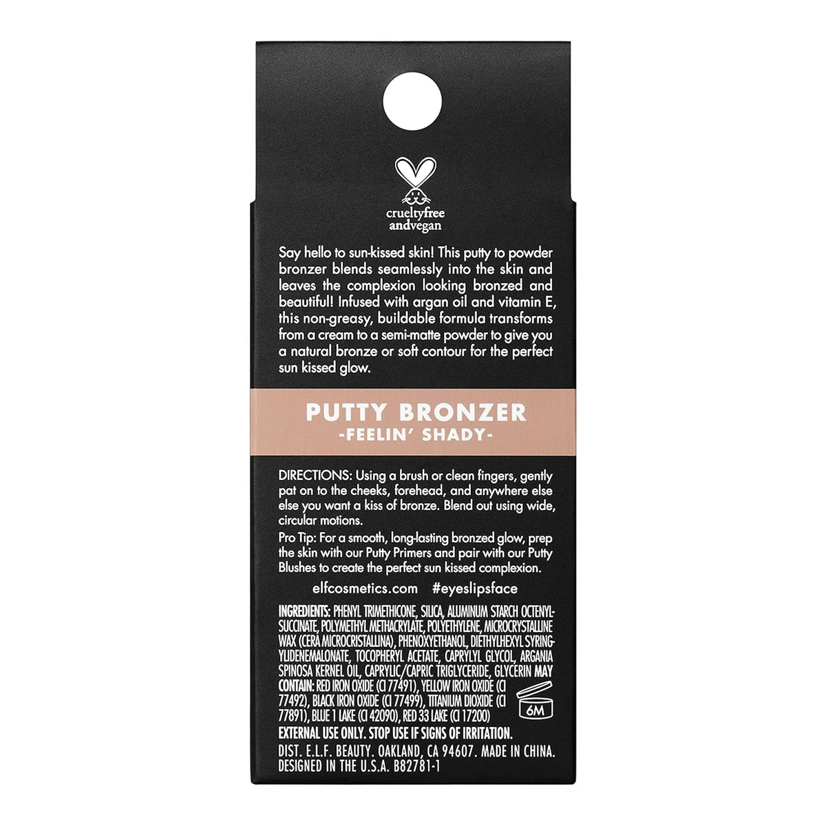 e.l.f. Putty Bronzer, Creamy & Highly Pigmented Formula, Creates a Long-Lasting Bronzed Glow, Infused with Argan Oil & Vitamin E, Feelin’ Shady, 0.35 Oz (10g)
