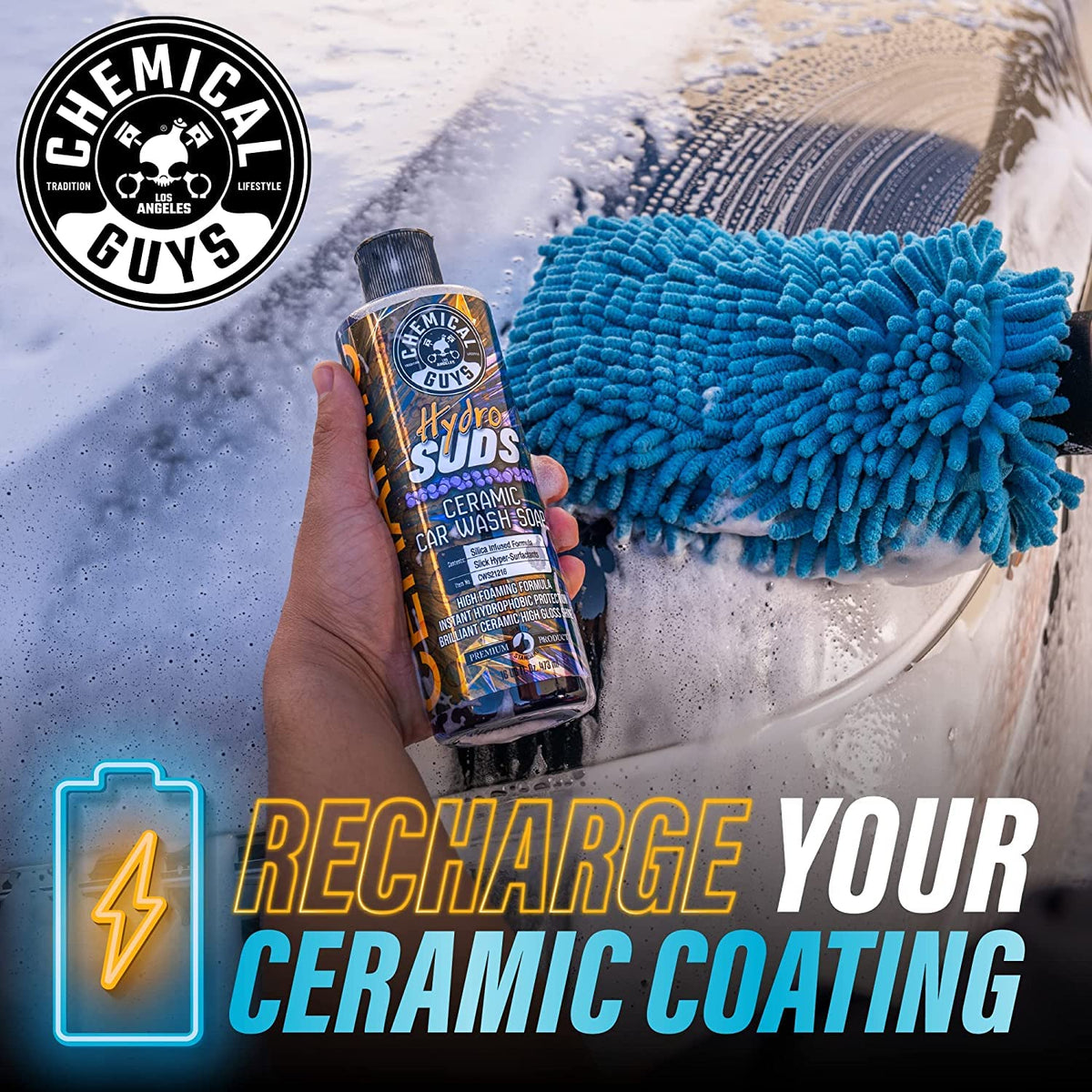 Chemical Guys HydroSuds Ceramic SiO2 Shine High Foaming Car Wash Soap (Works with Foam Cannons, Foam Guns or Bucket Washes) For Cars, Trucks, Motorcycles, RVs & More, 32 fl oz, Berry Scent - CWS21232