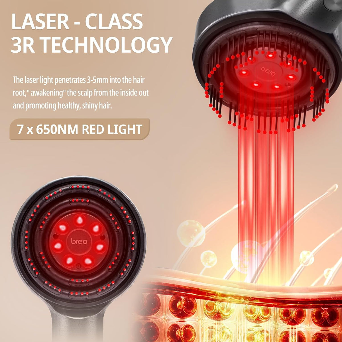 Breo Scalp 3L Laser Hair Growth Comb with 650nm Infrared Technology, 360° Scalp Massager, Waterproof Design, Effective Scalp Stimulation and Hair Regrowth