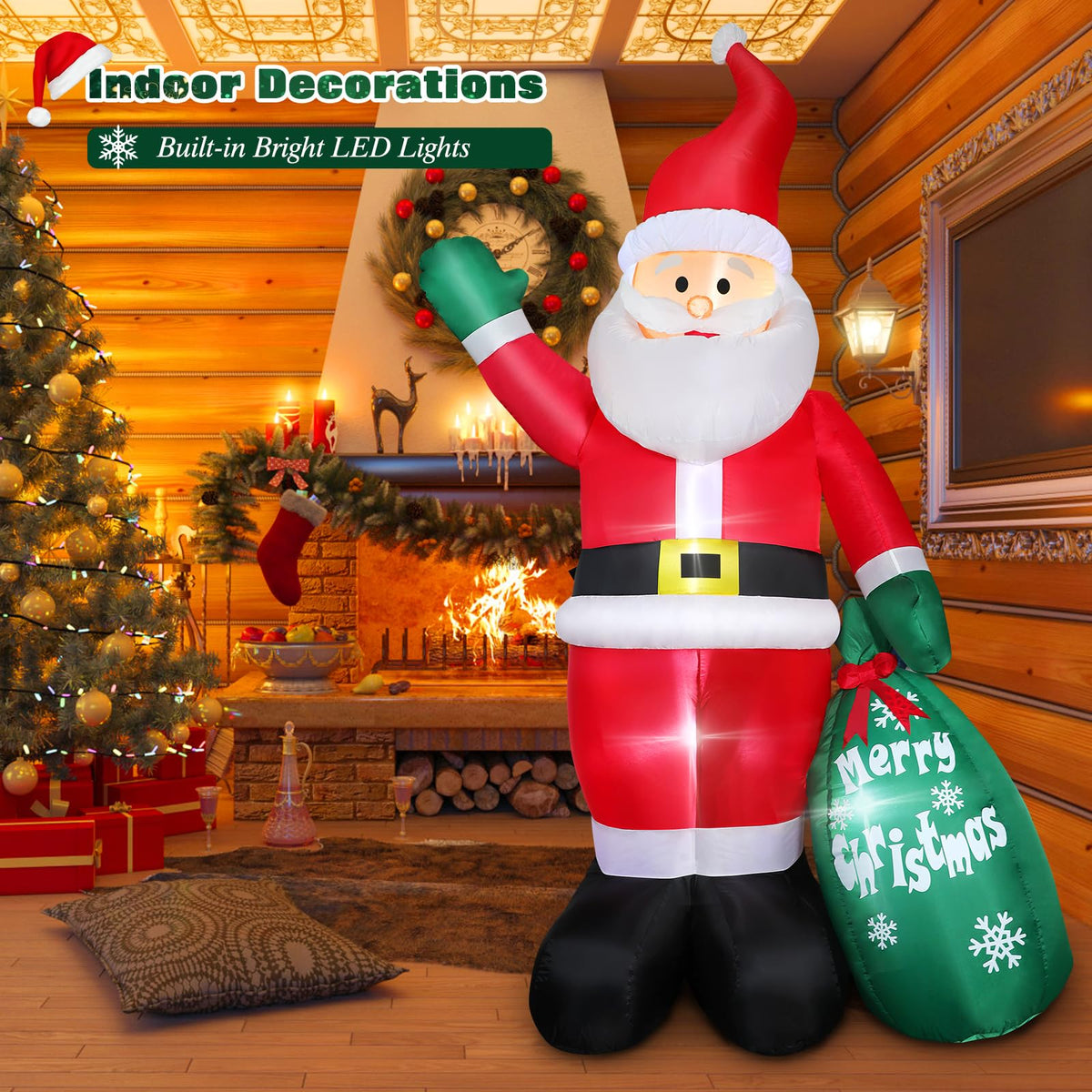 Omdekor 7FT Christmas Inflatable Santa Claus with Giant Gift Bag, Classic Blow up Outdoor Yard Decorations with Built-in Bright LED Lights for Holiday Xmas Party Display Lawn Garden Patio Home Decor