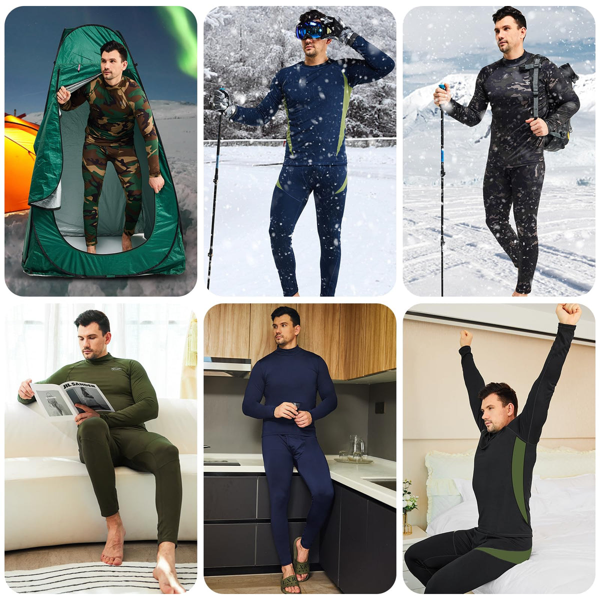 Mens Thermal Underwear Set- Long Johns for Men Base Layer Winter Hunting Gear for Cold Weather A-Black