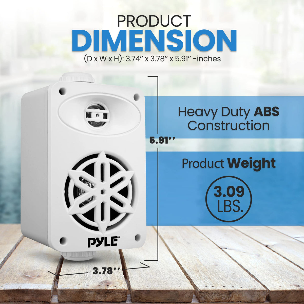 PyleUsa Indoor Outdoor Speakers Pair - 200 Watt Dual Waterproof 3.5” 2-Way Full Range Speaker System w/ 1/2” High Compliance Polymer Tweeter - in-Home, Boat, Deck, Patio, Poolside (White) - PDWR35WT