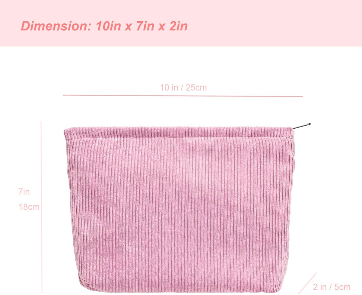 PAZIMIIK Makeup Bag Large Zipper Corduroy Make Up Pouch for Purse Travel Canvas Cosmetic Organizer for Women Brush Storage,Pink