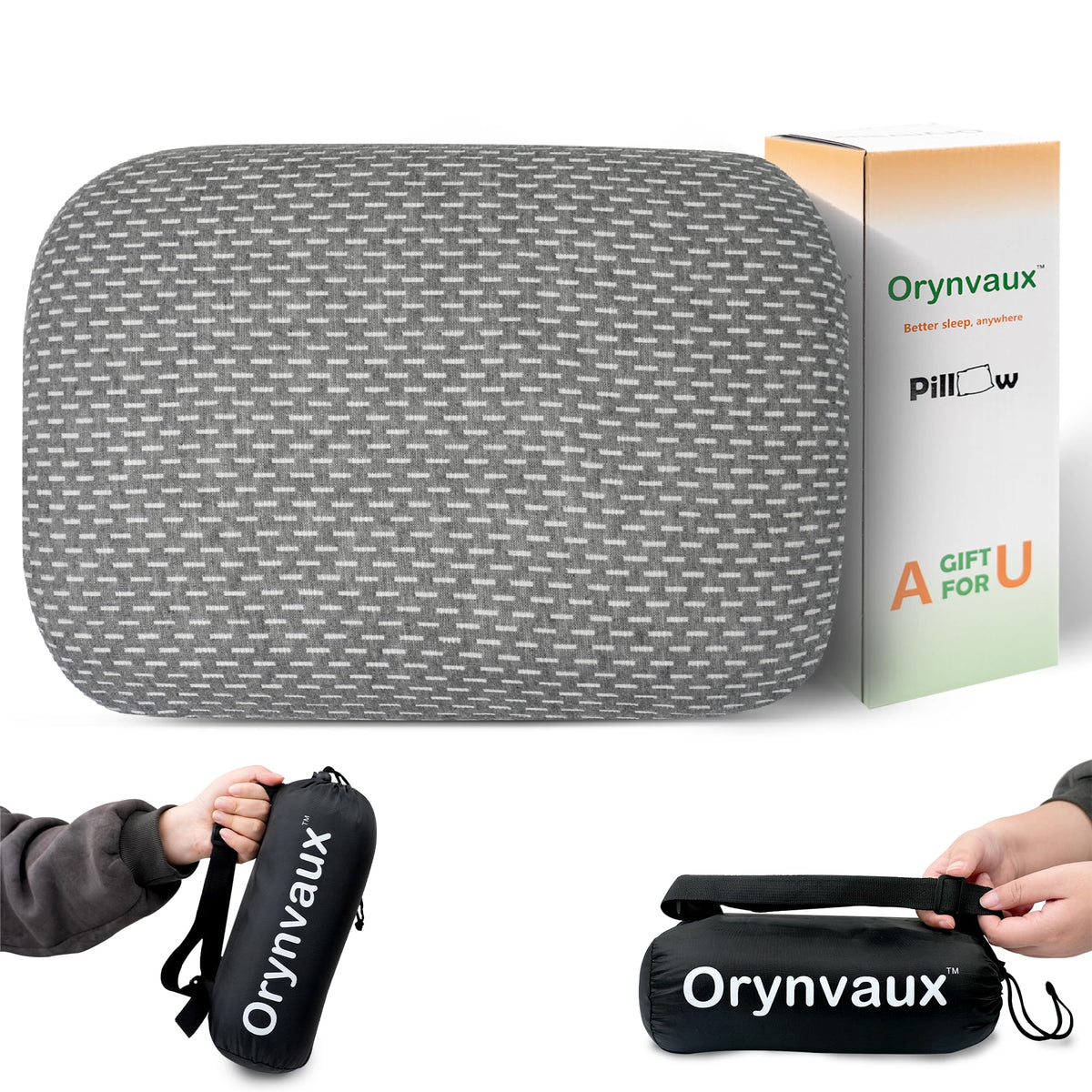 Orynvaux Memory Foam Camping Pillow, Portable Travel Pillow with Breathable Detachable Pillowcase, Compact & Lightweight for Camping, Hiking, Backpacking, Airplane Travel, Includes Storage Bag