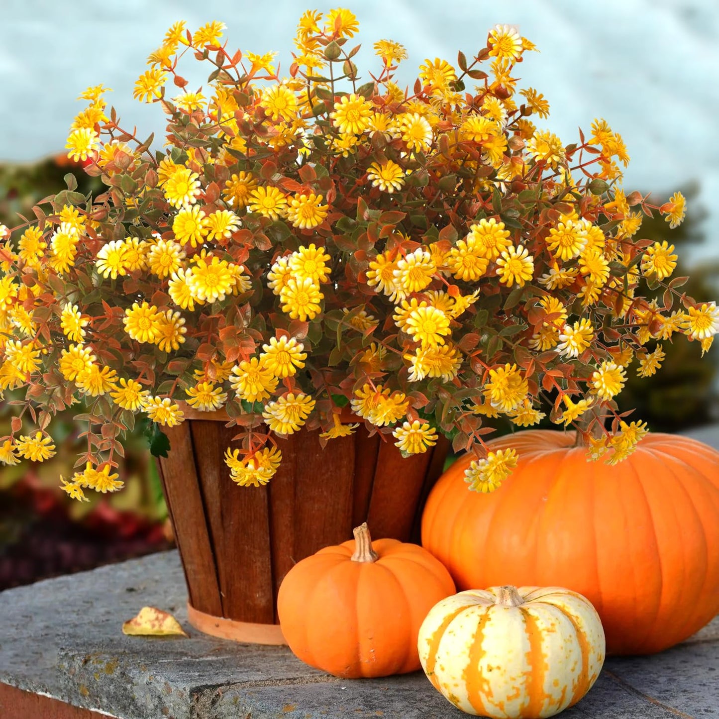 12 Bundles Artificial Fall Flowers for Outdoors Fake Plants - Faux Outside Greenery Boxwood No Fade Plastic Shrubs Decor Farmhouse Home Garden Thanksgiving (Fall)