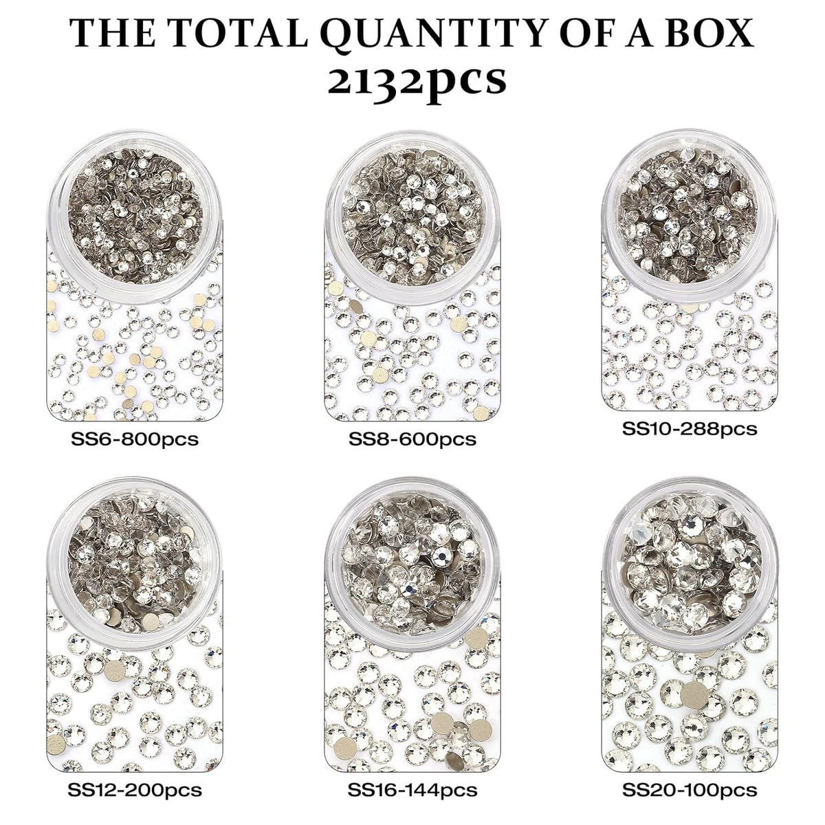 Novani Clear Rhinestones Flat Back Round Rhinestone Style 2088 Sparkly Crystal Gemstones for Makeup Nail Art Crafting,Mixed Small Size(SS6-SS20)