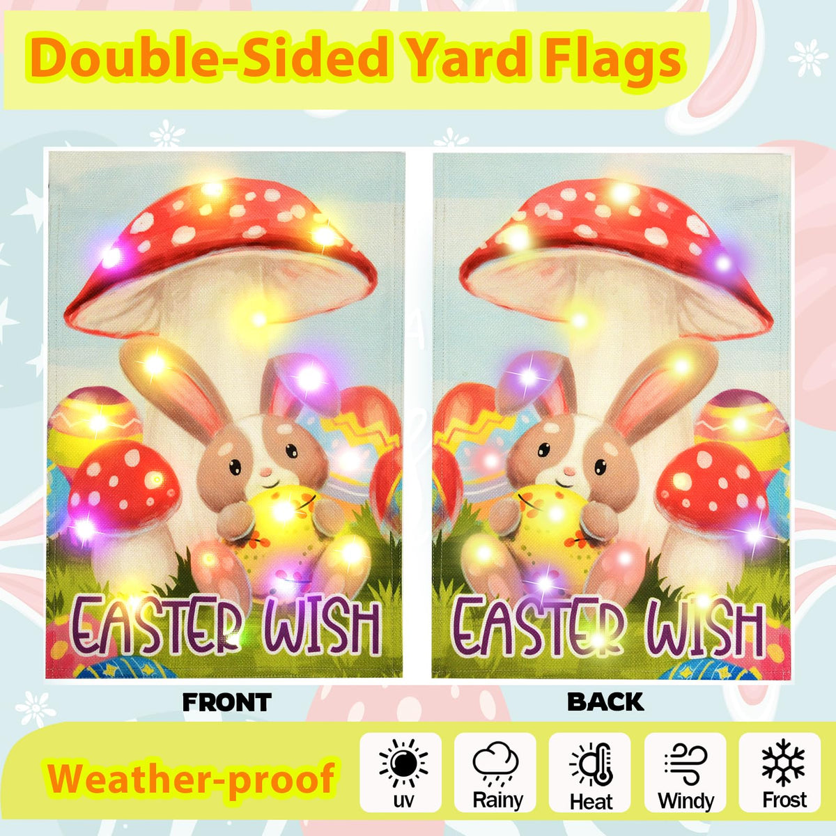 Solar Seasonal Garden Flags Set of 12, Lighted 12×18 Double-Sided Yard Flags for Outside Halloween Christmas Fall Thanksgiving Day Decorations Welcome Flag Outdoor Holiday Decor