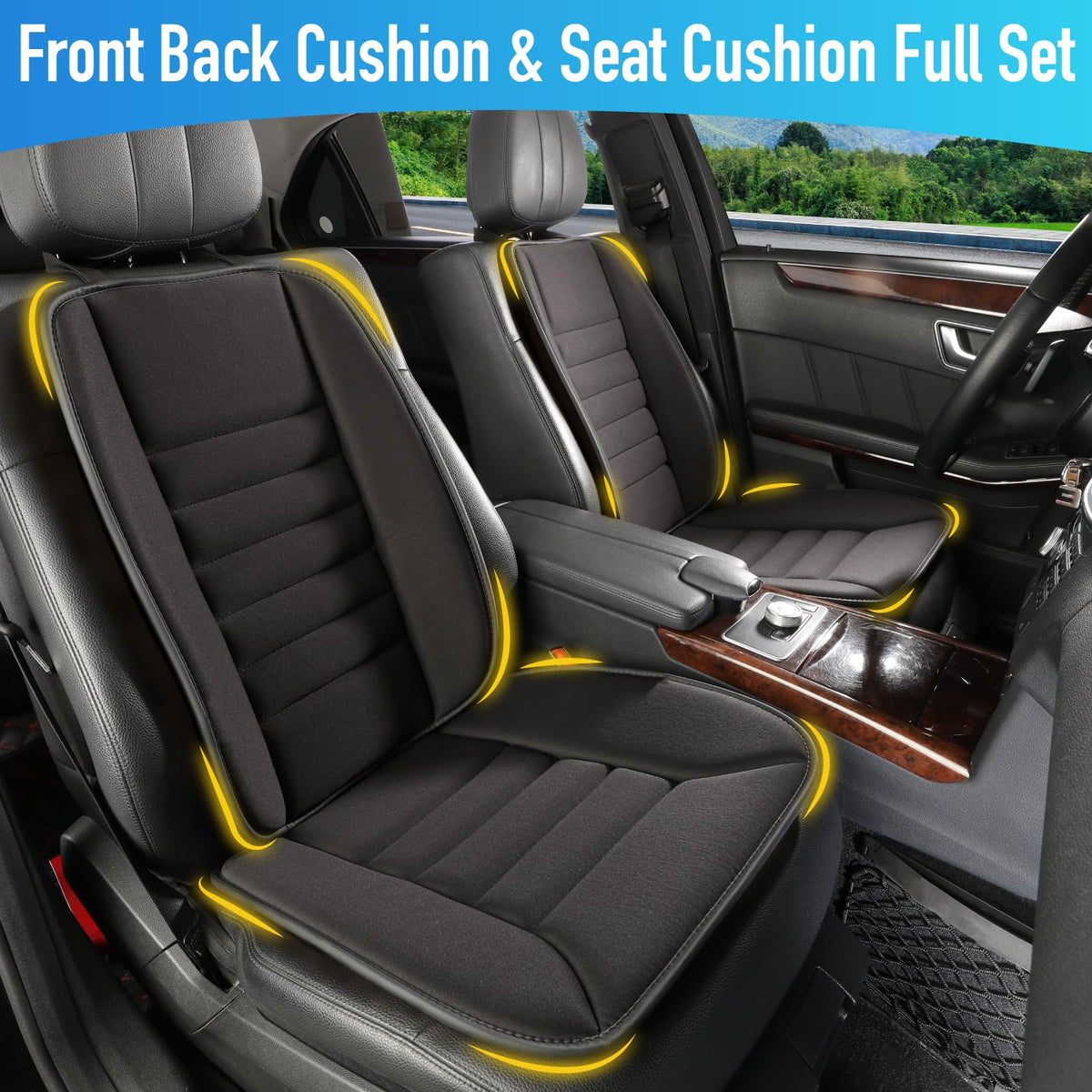 Lofty Aim Car Seat Cushion with Back Support Pillow, Comfy Lumbar Support & Seat Cushion, Memory Foam Driving Pillow for Back-Sciatica Pain Relief, Auto Pad Suitable for Car, Truck, SUV - Black