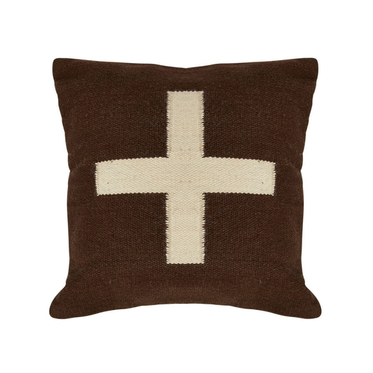 Creative Co-Op Swiss Cross Cotton Wool Throw Natural Pillow, Brown and Cream