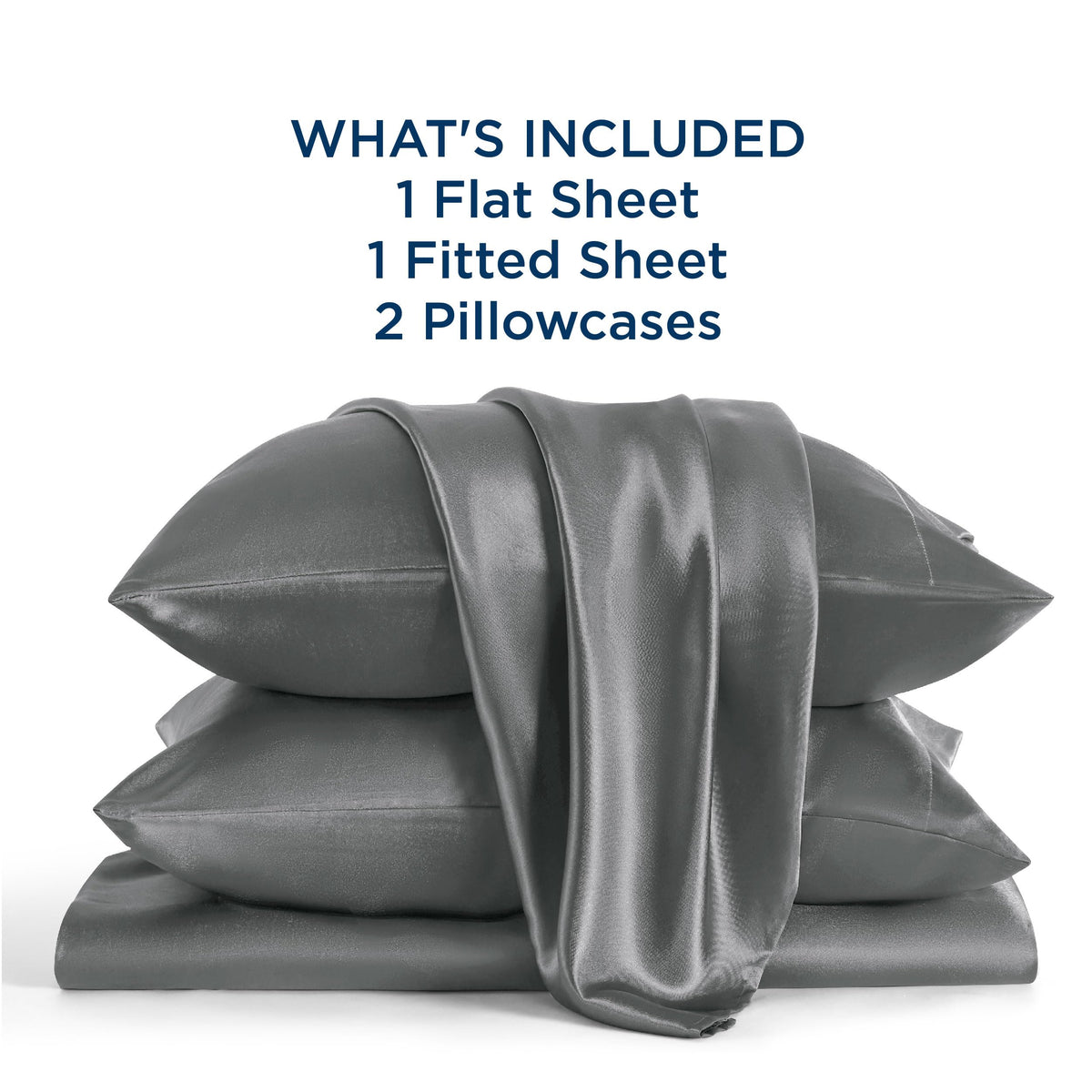 Bedsure Satin Sheets Queen Size - Luxury Silky Bed Sheet Set, Ultra Soft & Wrinkle Free, Good for Hair & Skin, Gifts for Women, 15 Inches Deep Pocket, 4-Piece (Queen, Dark Grey)