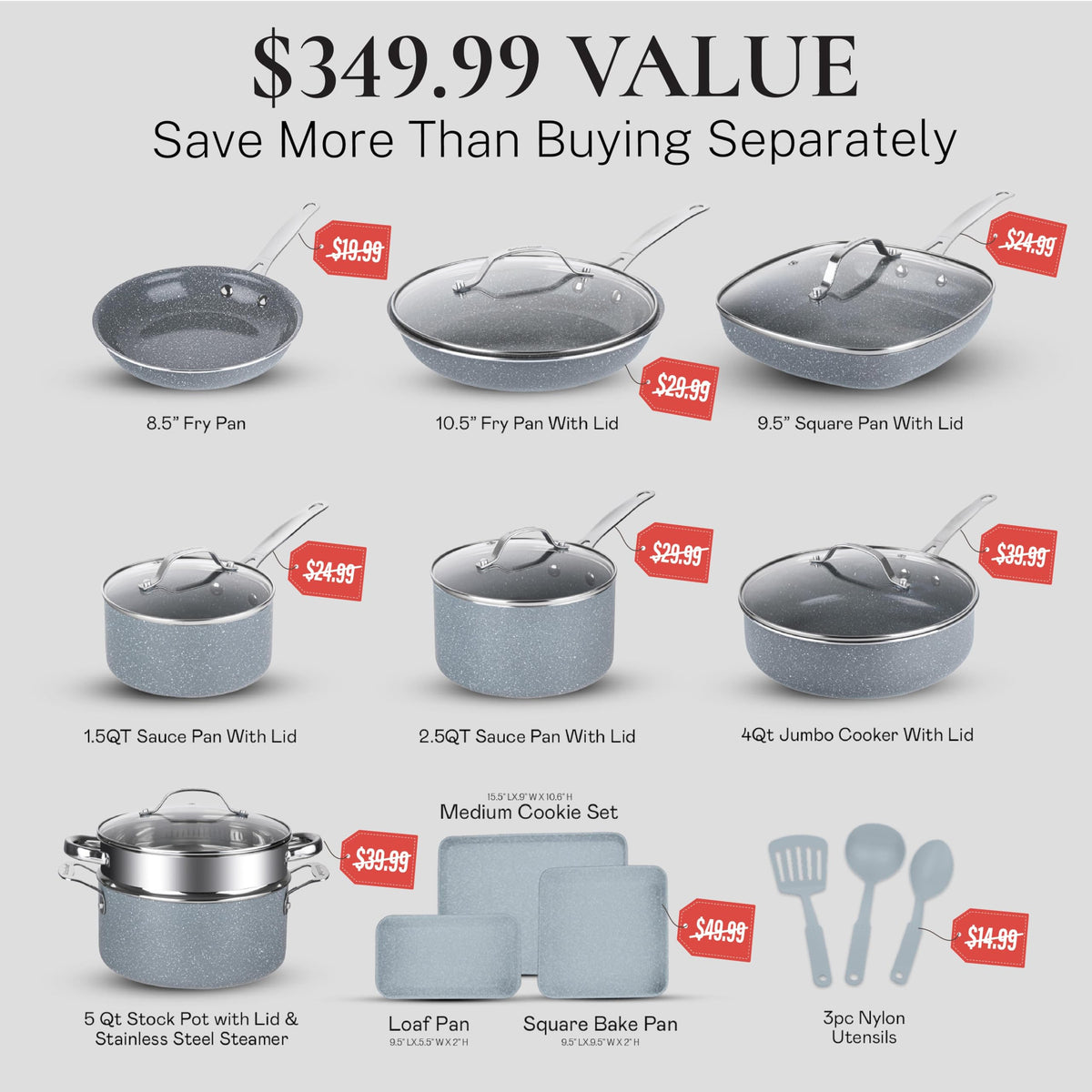 Granitestone 20 Pc Ceramic Cookware Set Nonstick, Premium Pots and Pans Set Non Stick for Kitchen with Bakeware and Cooking Utensils, Non Toxic Made Without PFOA PFOS, Oven & Dishwasher Safe