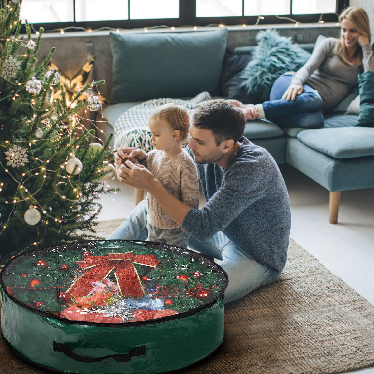 Propik Christmas Wreath Storage Bag 36" - Garland Holiday Container with Clear Window - Tear Resistant Fabric - 2 Pack (36 Inch, Green)