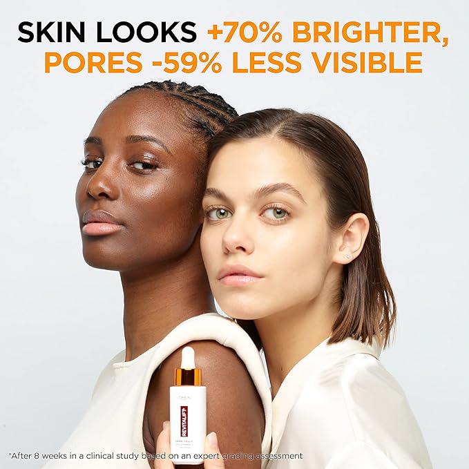 L'Oreal Paris Revitalift 12% Pure Vitamin C Serum, Brightening Serum For Face with Vitamin E, Salicylic Acid, 1 oz + Moisturizer Sample