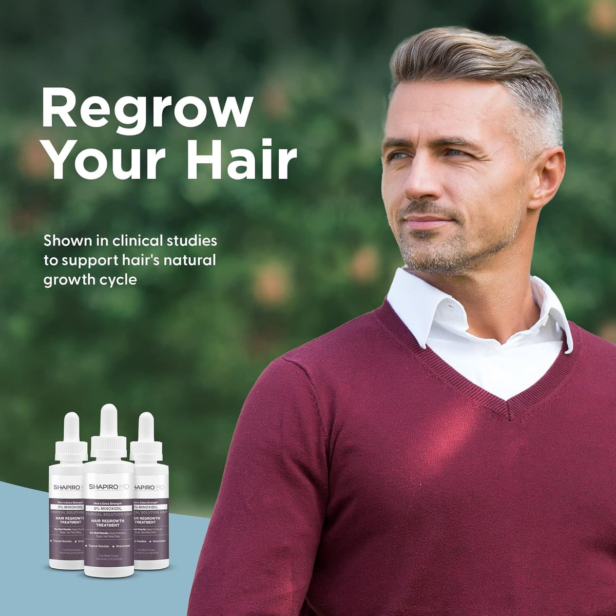 Shapiro MD Hair Growth Experts Minoxidil 5% Topical Solution for Men's Hair Growth, Serum Promotes Hair Regrowth by Reactivating Hair Follicles - 1 Month