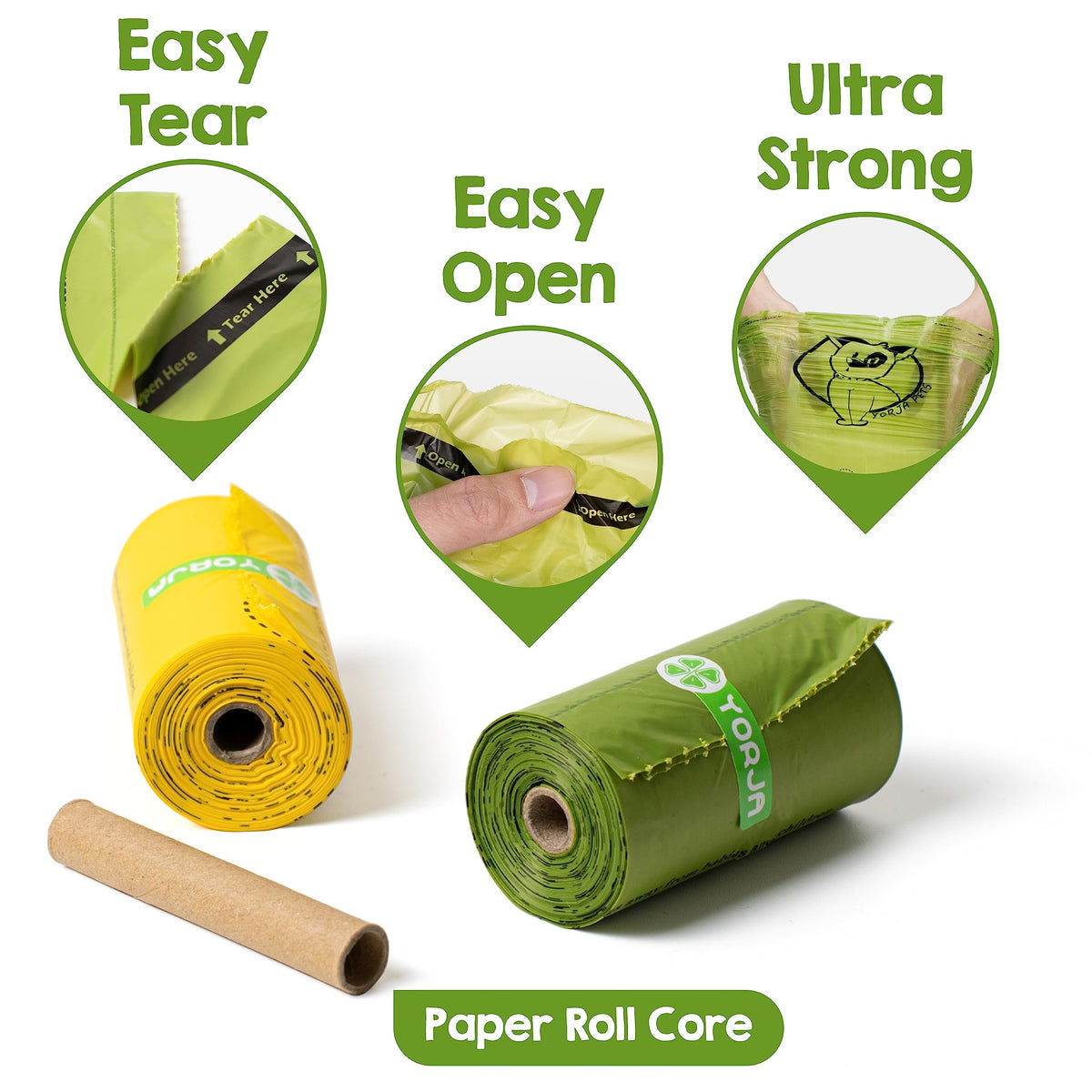 YORJA Dog Poop Bags Rolls, 720 Pet Waste Bags, 100% Leak Proof Extra Thick and Strong Corn Starch Blend