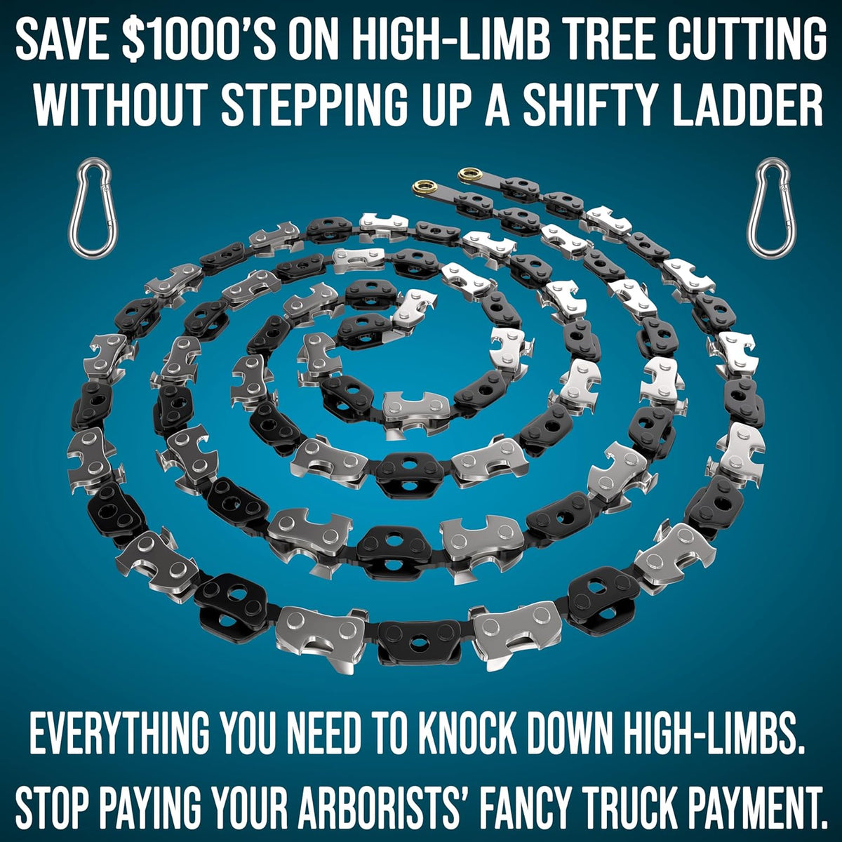 High Limb Rope Saw 53 In Chain Only - Zero Effort 360 Rope Chain Saw - Sharp Manual Tree Limb Cutter - Hand Chainsaw - Fast and Easy Pocket Chainsaw