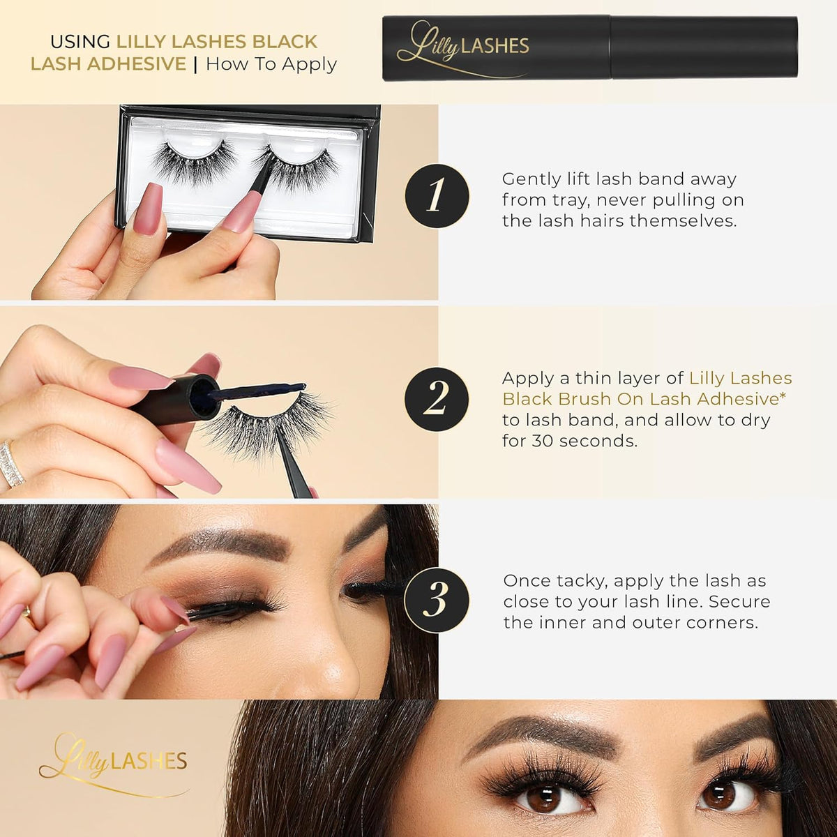 Lilly Lashes Black Eyelash Glue, Brush On Lash Glue for False Eyelashes, Eyelash Extension Glue for Fake Eyelashes, Latex Free Lash Adhesive for Eyelash Extensions, Pair with Lilly Lashes