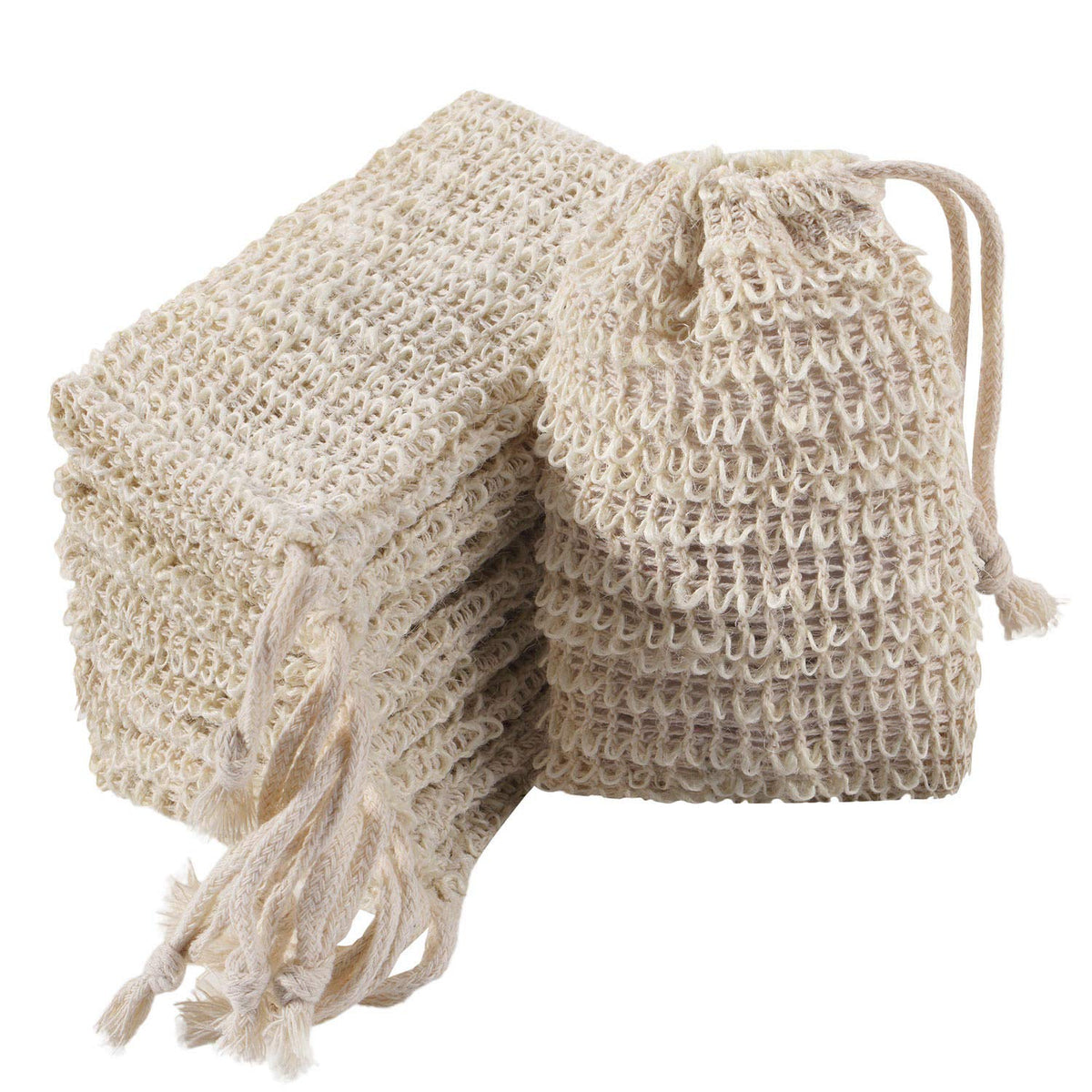 20 Pack Soap Exfoliating Bag Pouch Soap Saver Natural Ramie Soap Bag Hand Made Soap Bag Mesh Soap Saver Bags with Drawstring for Bath & Shower Use