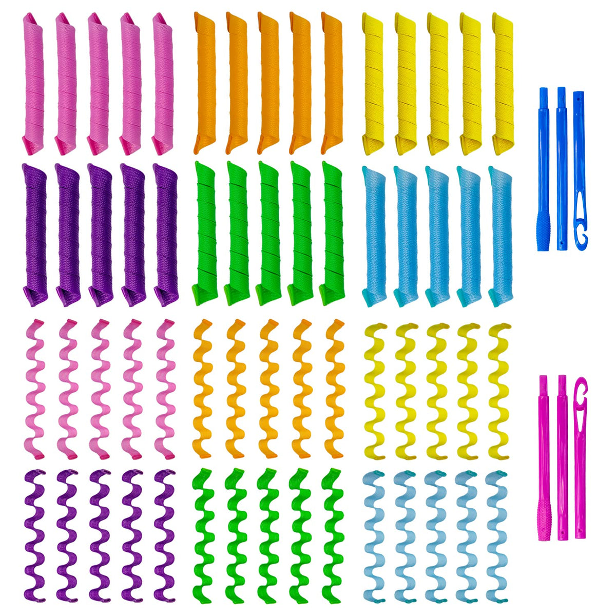 60pcs Heatless Hair Curlers Spiral and Wave Styling Kit 2 Styles No Heat Curlers with 2 Pieces Hooks for Women Girl's Short Medium and Long Hair((21.8 Inch/55 cm)