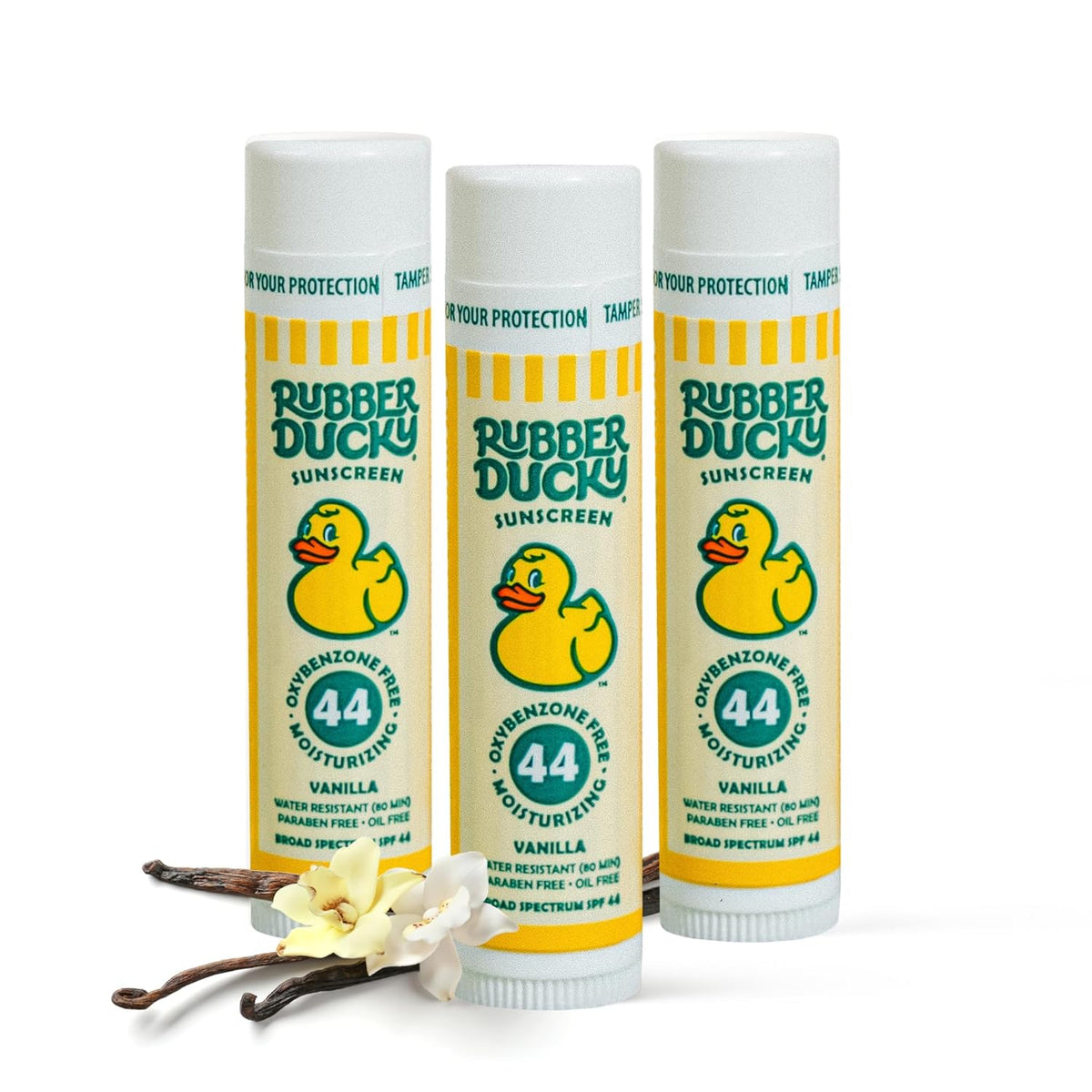 Rubber Ducky Lip Sunscreen SPF 44, Kids Vegan Lip Balm with Vitamin E, UV Protection, Water Resistant, Untinted, Vanilla Flavor, Broad Spectrum