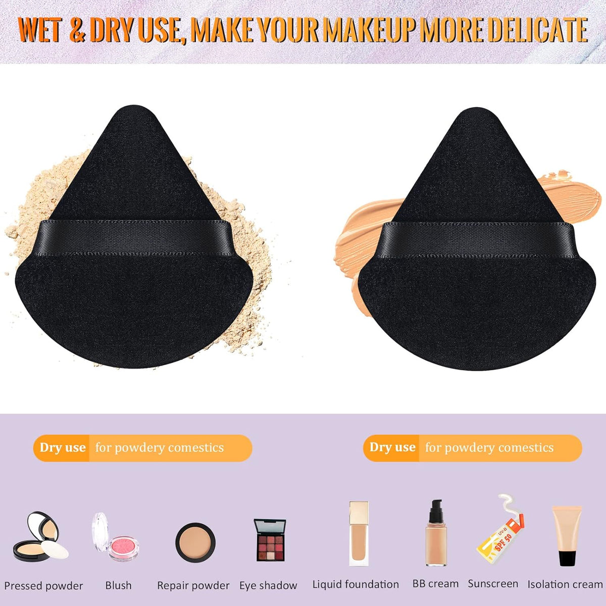 Meanplan 100 Pcs Powder Puff Face Soft Makeup Sponge Triangle Powder Puffs for Loose Velour Cosmetic Foundation Wet Dry Sponge Makeup Tools(Black)