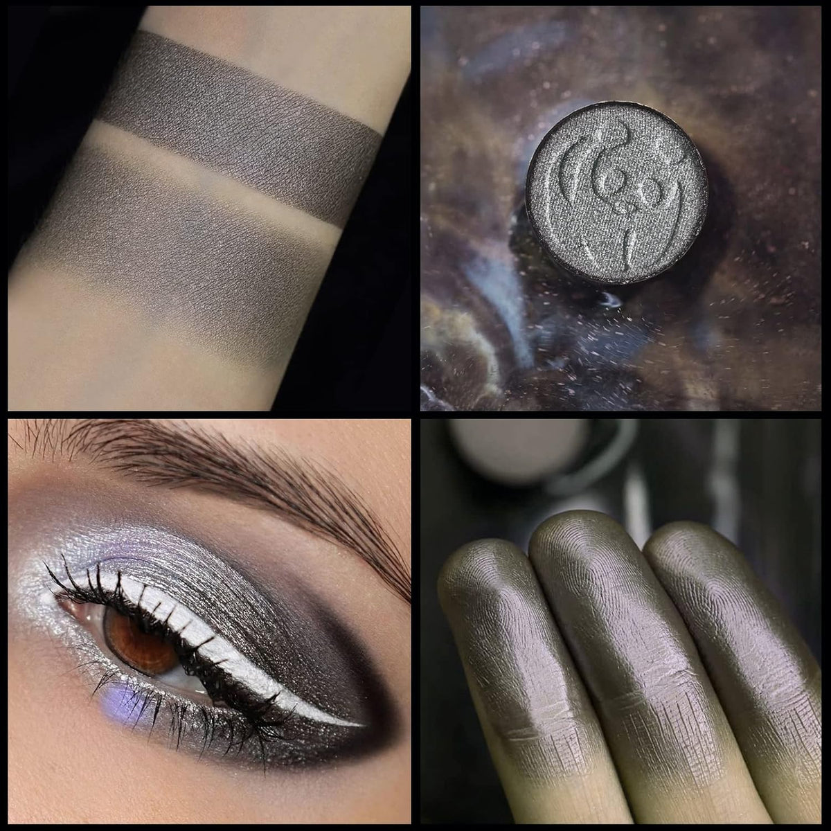 ecofavor Black Smoky Eye shadow Palette, DE’LANCI PANDA 9 Colors True Black Dark Grey Smokey Goth Makeup Pallet, 9 Soft Matte Shimmer High Pigmented Basic Black White Gray Shade for Halloween