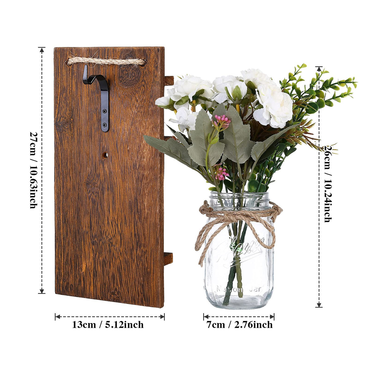 Lightess Wall Decor Mason Jar Sconces with Remote Control, Rustic Home Decor Wall LED Fairy Lights with White Rose, Farmhouse Wall Decorations Lights Set of Two for Dining Room Living Room