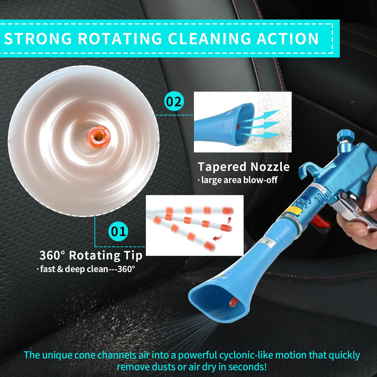 GOCCIDA Tornado Dry Car Cleaning Gun Detailing Interior Dryer Air Blow Gun for Car Detailing Air Gun Car Dust Cleaner Air Compressor Blower Gun with Nozzle and Auto Detailing Dusting Brush