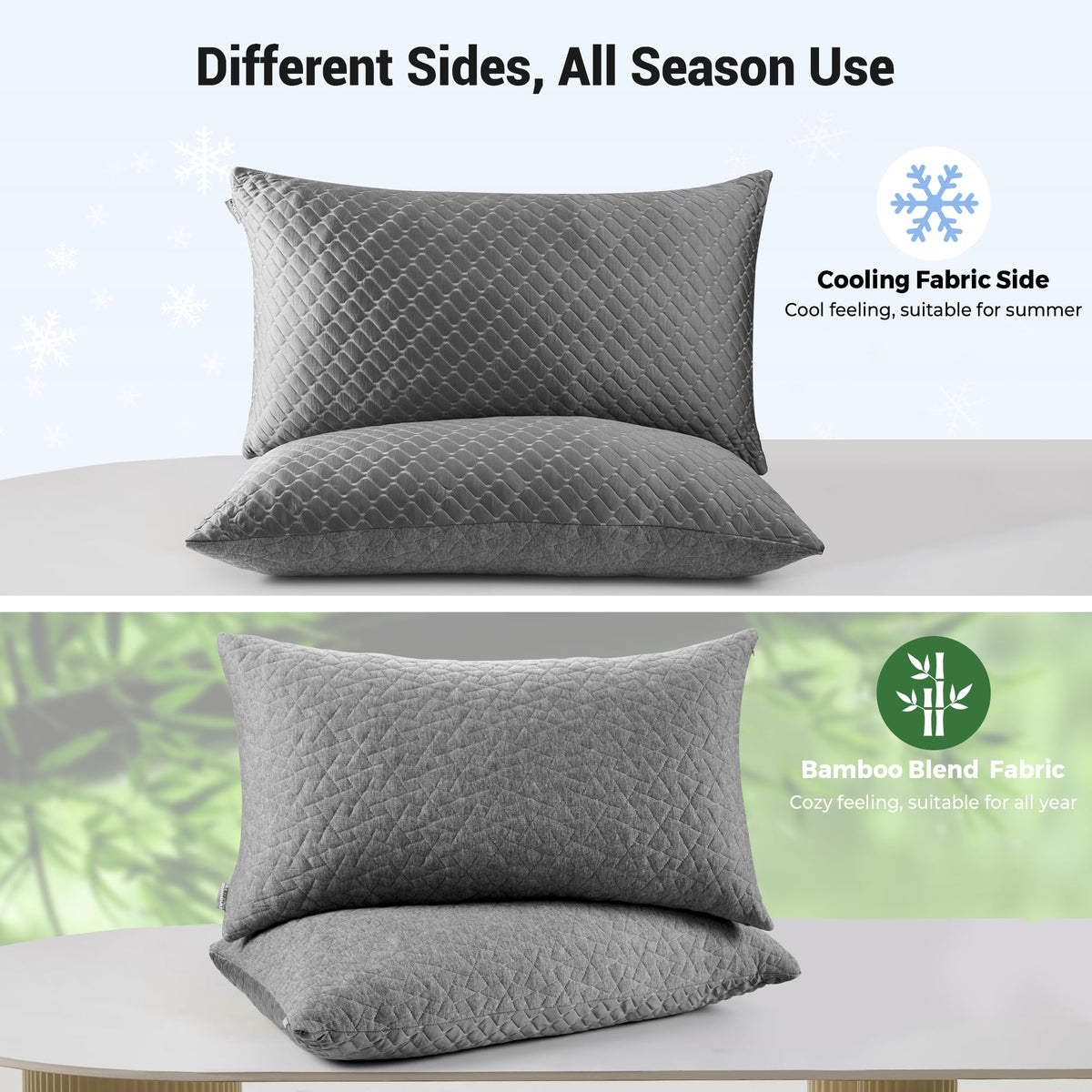 puredown Pillows Queen Size Set of 2, Shredded Memory Foam Pillows, Cooling Foam Pillow for Sleeping, Soft Bed Pillow Queen Size with Adjustable Foam for Side, Back and Stomach Sleepers, Grey