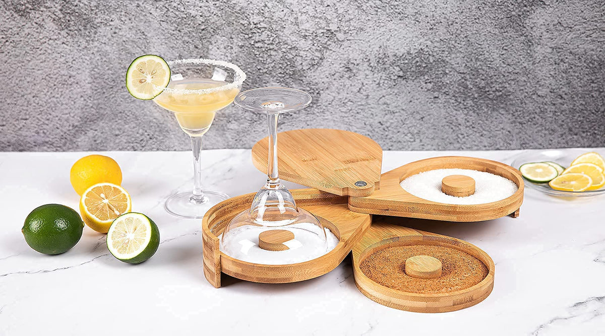 Jillmo Margarita Salt Rimmer Set Bamboo 3-Ties Cocktail Glass Rimmer, Party Bar Accessories (Sponge NOT INCLUDED)