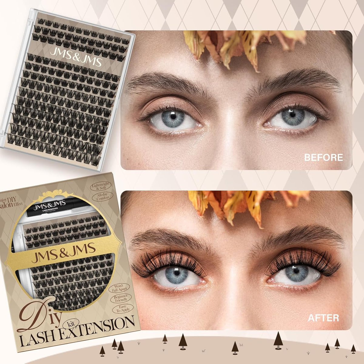 JMS&JMS Lash Clusters Kit Lash Extension Kit with Lash Bond and Seal Eyelash Applictor Lash Remover Eyelash Brush Lash Extension Kit for Beginner (MISS BELLA-8-18mix)