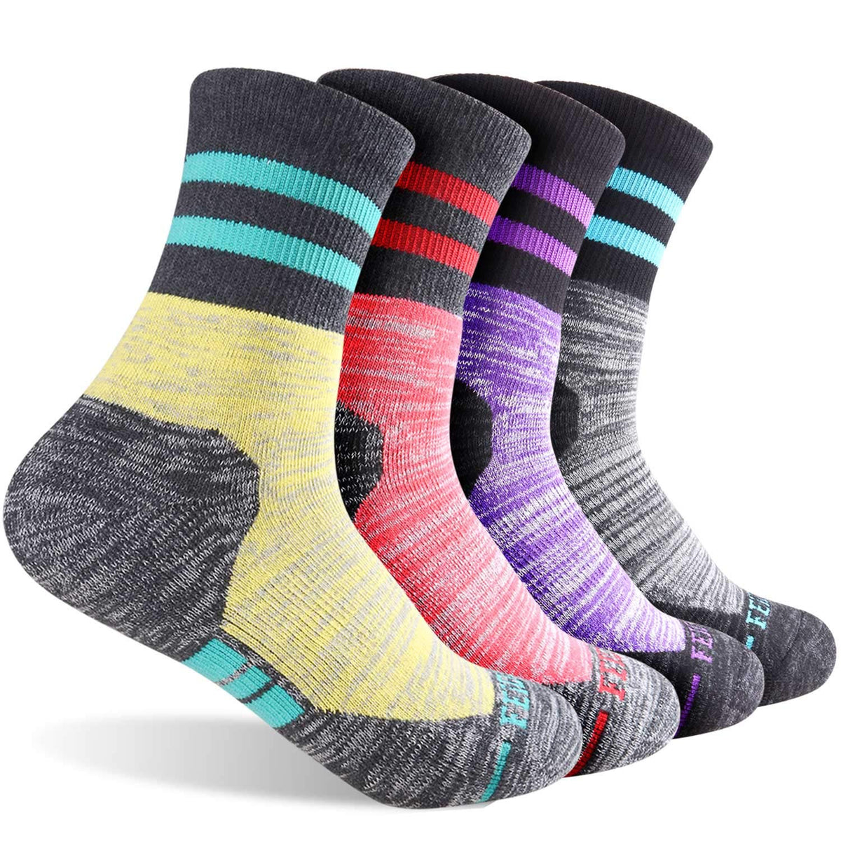 FEIDEER 4 Pairs Women's Hiking Walking Outdoor Recreation Socks Wicking Cushion Crew Socks (5WS18204-M)