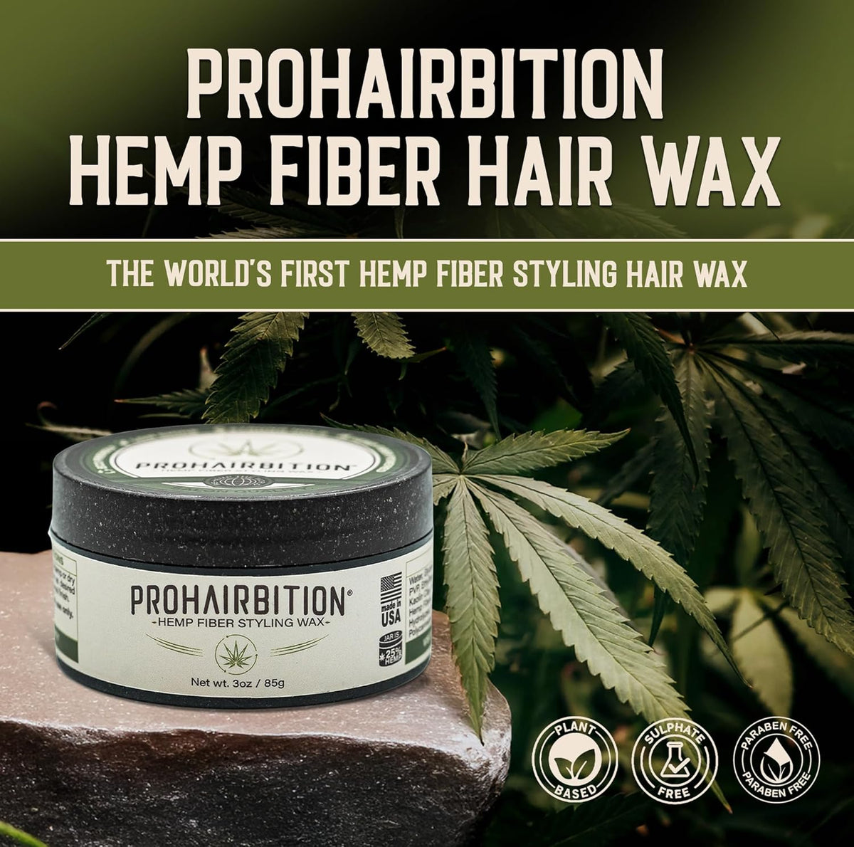 Hemp Fiber Hair Wax Strong Hold Matte Finish – Non-Greasy and Long Lasting Hemp Infused Styling Wax for Healthier Hair- No Paraben Vegan Friendly Formula in Sustainable Packaging