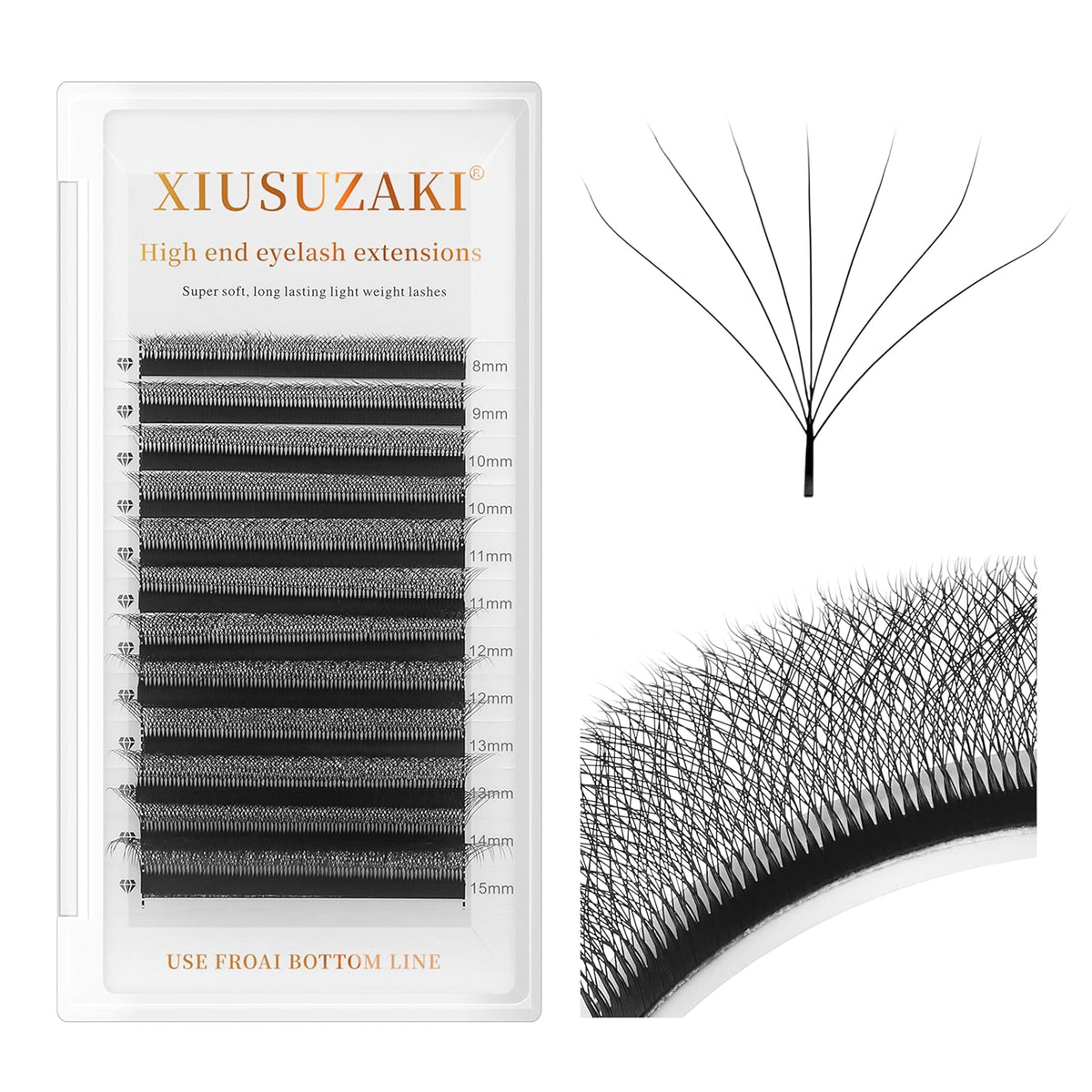 W Lash Extensions Supplies 7D Eyelash Extensions W Shape 0.07mm Thickness D Curl 13mm Premade Fans Easy Fan Lashes Volume Matte Black 12 Rows Crisscross Eye Lashes(W-7D-0.07-D,13mm)