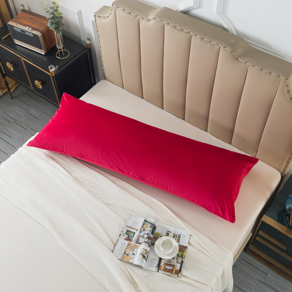 H HOUSEHOLD 1 Pack Velvet Body Pillow Cover, Soft and Cozy Luxury Fuzzy Flannel 20x54 Inches Long Pillowcase with Zipper (Body Size 20x54 Inches, Red)