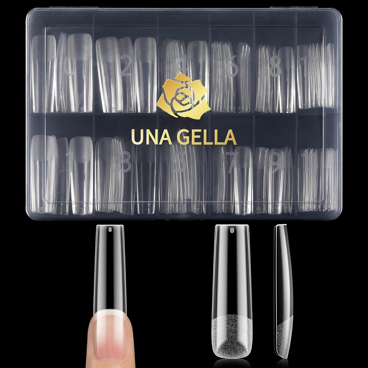 UNA GELLA Extra Long Tapered Sqaure Nail Tips, No C Curve Pre-file 120Pcs Square Press on Nails XXL Long Square Gel Nail Tips Full Cover Acrylic Straight for Nails Extension Art DIY Salon 12 Sizes