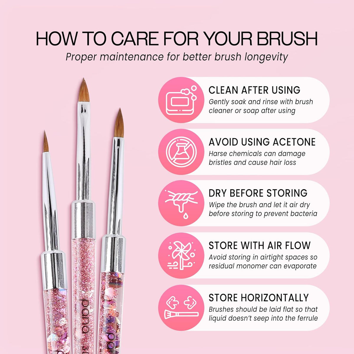 PANA 3D Kolinsky Nail Art Brush - Pink Glitter Handle, Size 5 - Acrylic Nail Art Sculpture Brush for Manicures Pedicure Salon Professional or Beginner