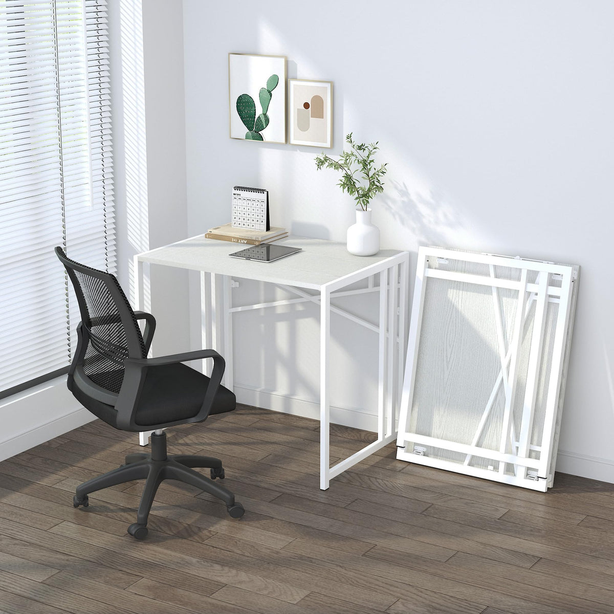 Lutown-Teen Small Folding Desk 32 inch, No Assembly Required Small Office Desk, Writing Gaming Computer Camping Desk, White