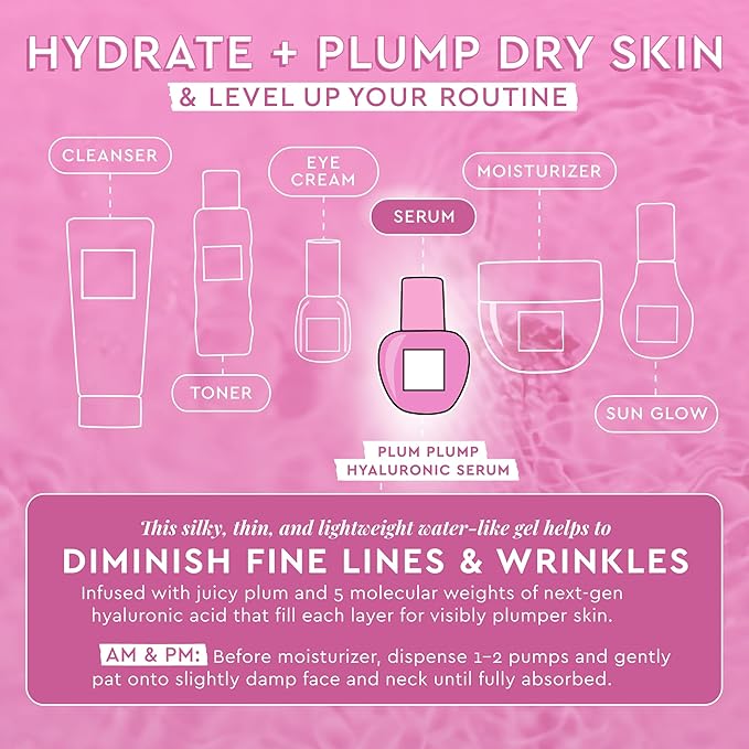 Glow Recipe Plum Plumping & Hydrating Hyaluronic Acid Korean Skin Care Serum - Antioxidant Anti Aging Face Serum + Vitamin B5 for Lasting Skin Barrier Repair & Firming Lines & Wrinkles - Vegan, 30ml