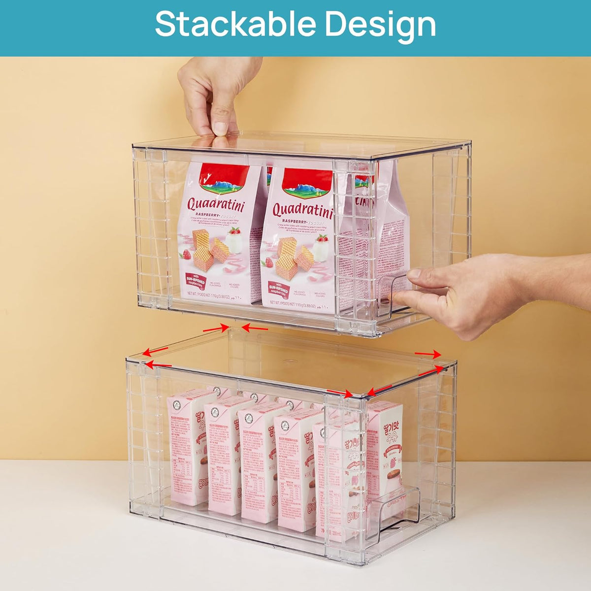 Vtopmart 2Pack Large Stackable Kitchen Pantry Storage Drawers, Clear Organizer Bins with Handles, Acrylic Drawer Organizers for Kitchen Pantry, Bathroom Undersink, Cabinet Organization and Storage