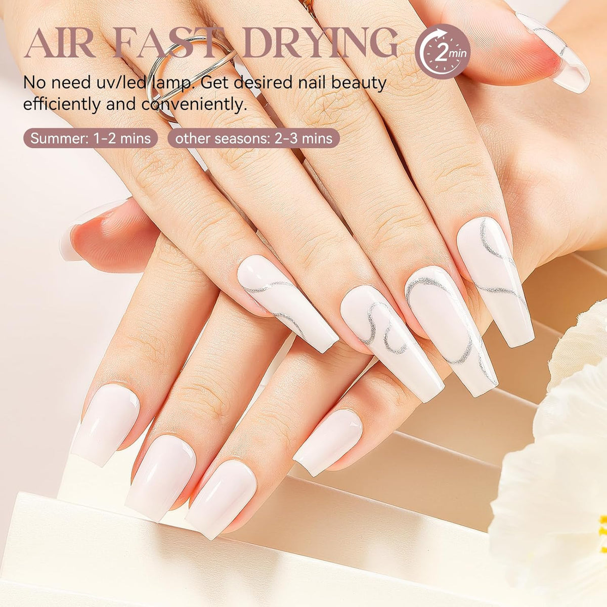 MIZHSE Quick Dry Nail Polish, Pink-White Nail Polish Non Gel Air Drying Fast, 15 ml Regular Nail Lacquer Glossy Finish Nail Art Manicure DIY Home